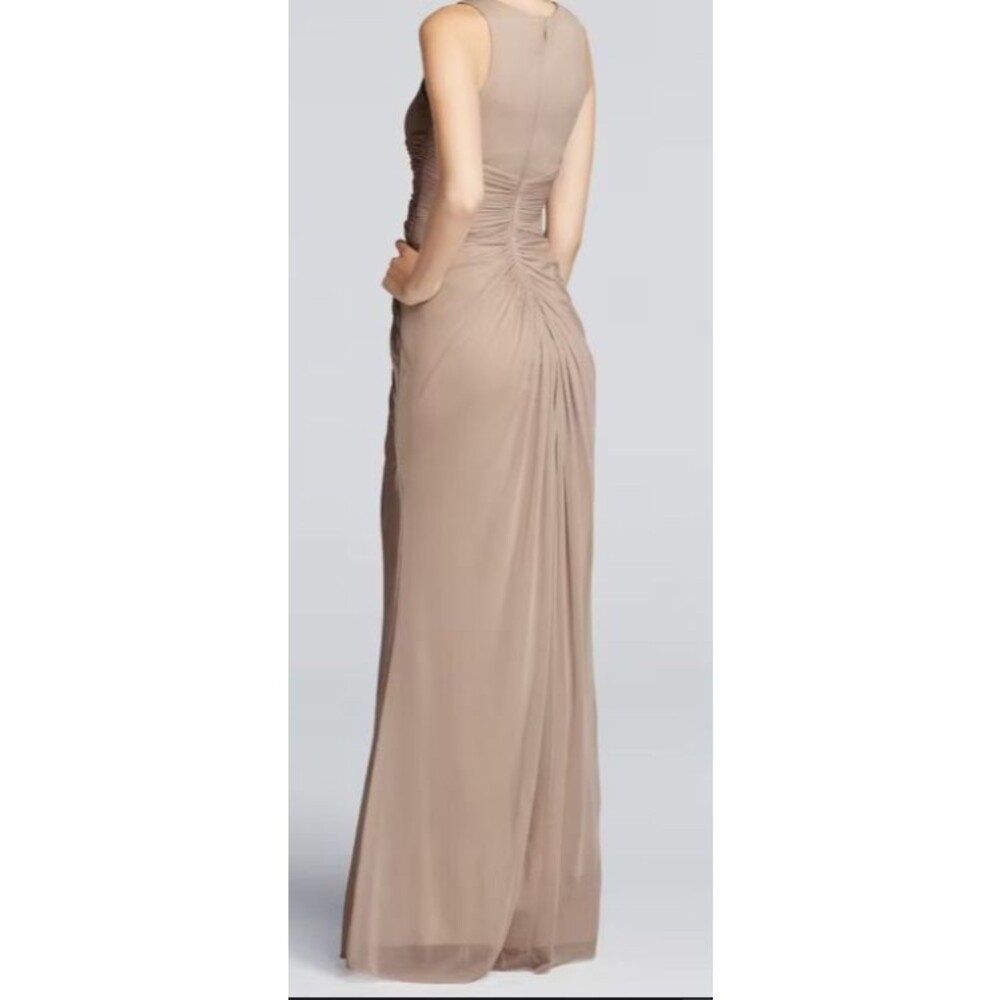 DAVID'S BRIDAL  long beaded u neck dress with ruched waist color: pacific SZ 2 - Picture 9 of 9